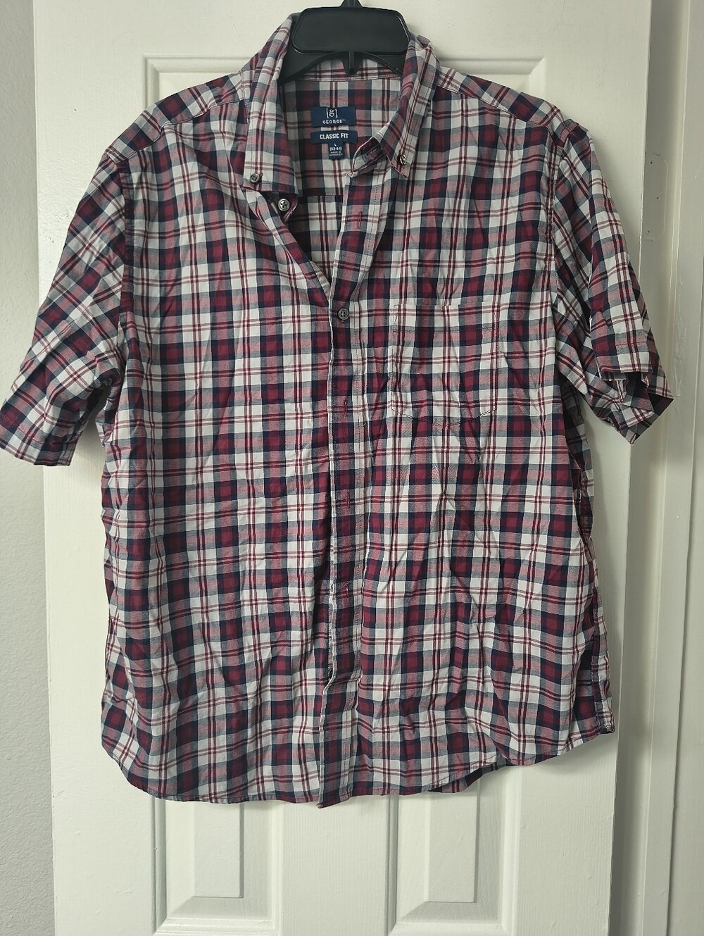 George Men’s Plaid Short Sleeve Button-Up Shirt – Size L